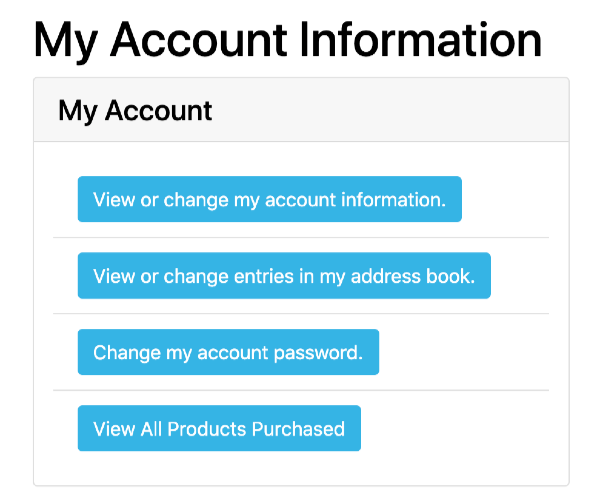 Zen Cart All Purchases button on My Account page