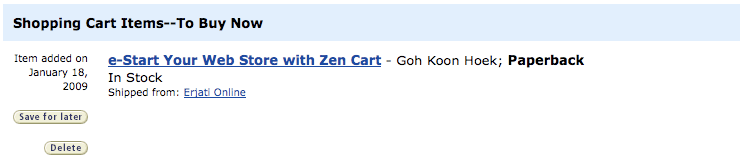 Amazon Shopping Cart Page showing Save For Later