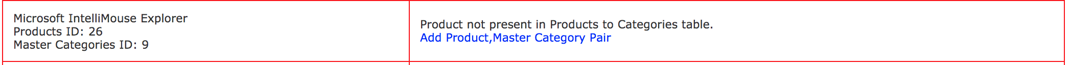 Zen Cart Audit finds missing product,category pair in products_to_categories table