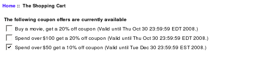 Zen Cart Home Page displaying AutoCoupons