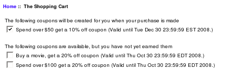 Zen Cart Home Page displaying AutoCoupons