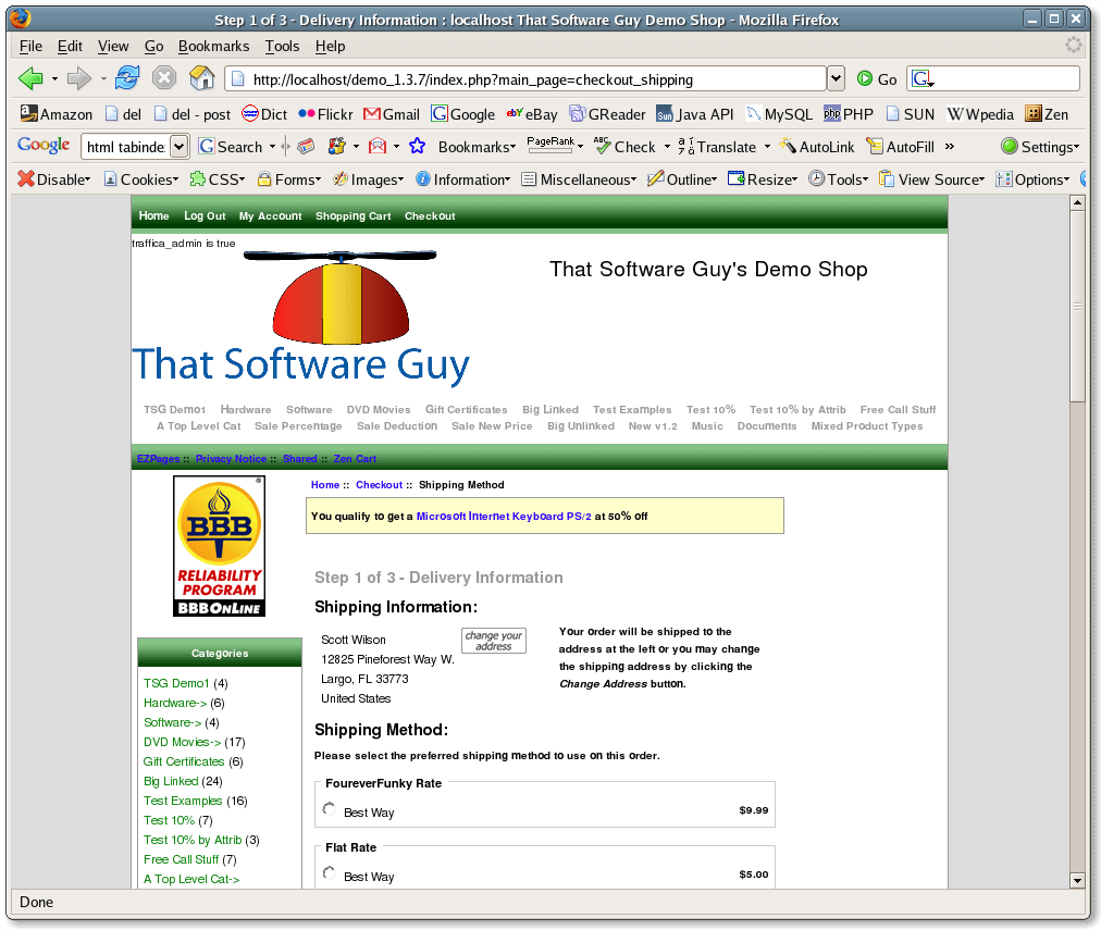 Zen Cart Checkout page with better together message 