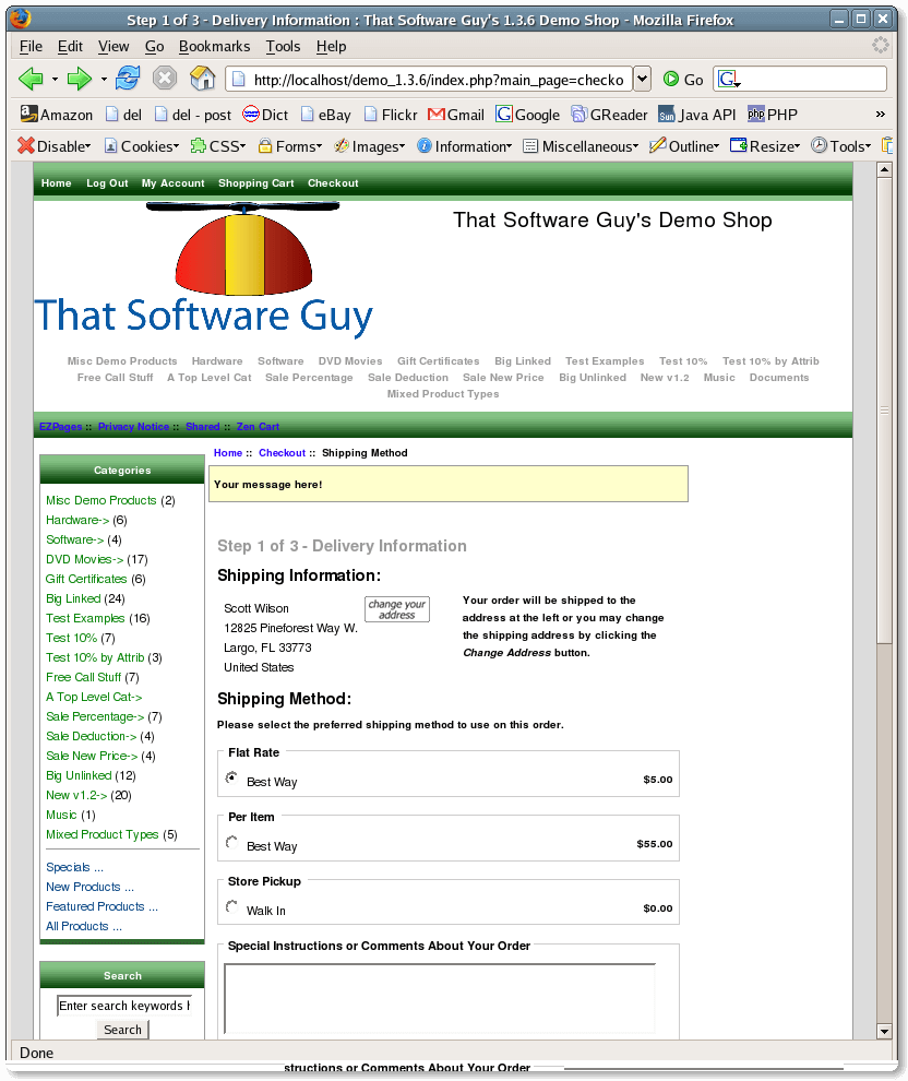Zen Cart Checkout page with upsell message 