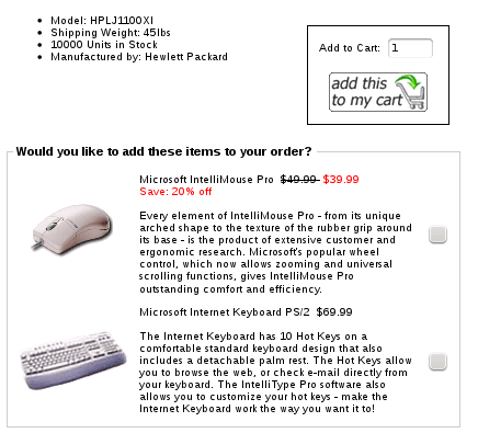 Zen Cart Checkbox Cross Sell offers