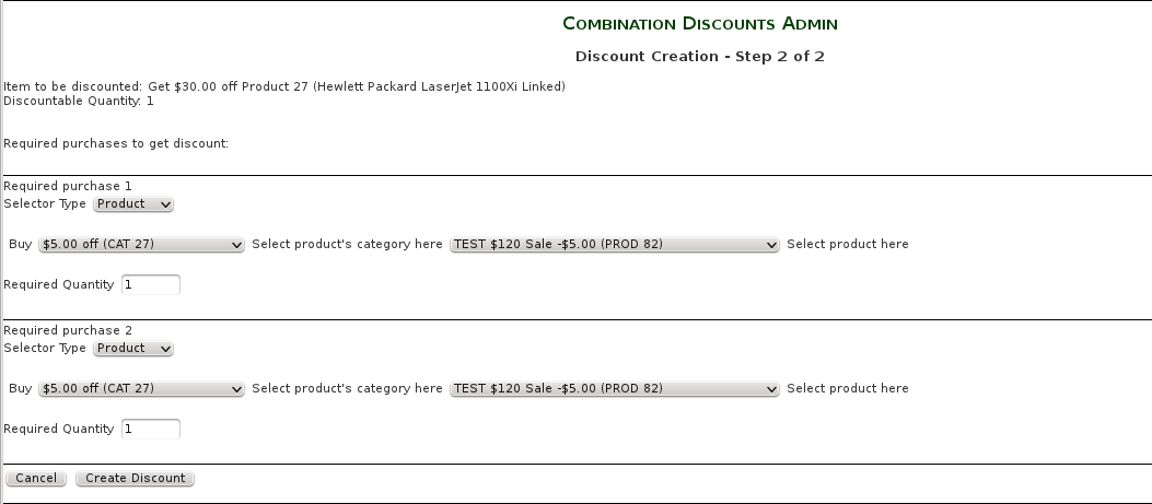 Zen Cart Combination Discounts Admin - Add a new linkage