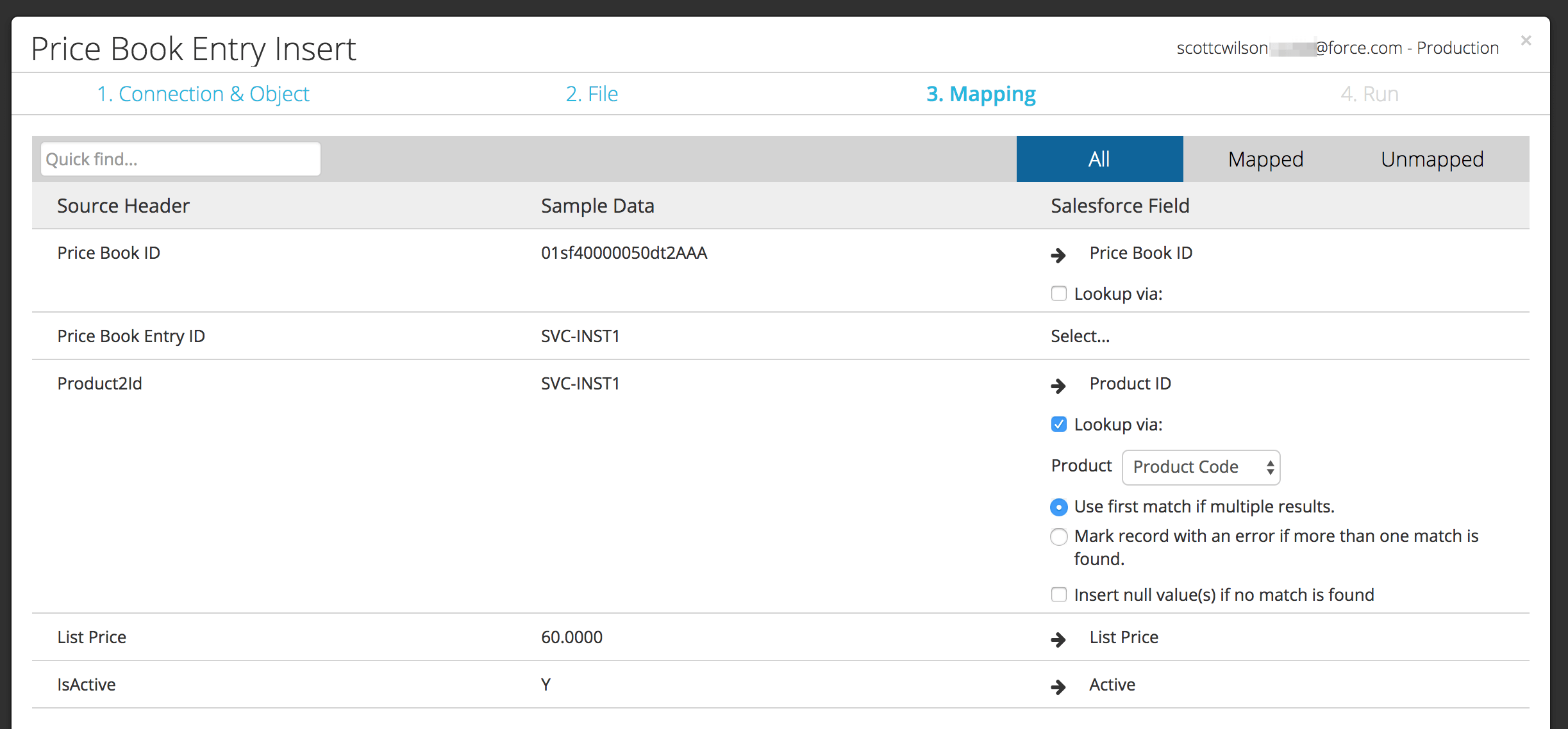 Dataloader.io Insert of Zen Cart Price Book Entries with Model Number Match
