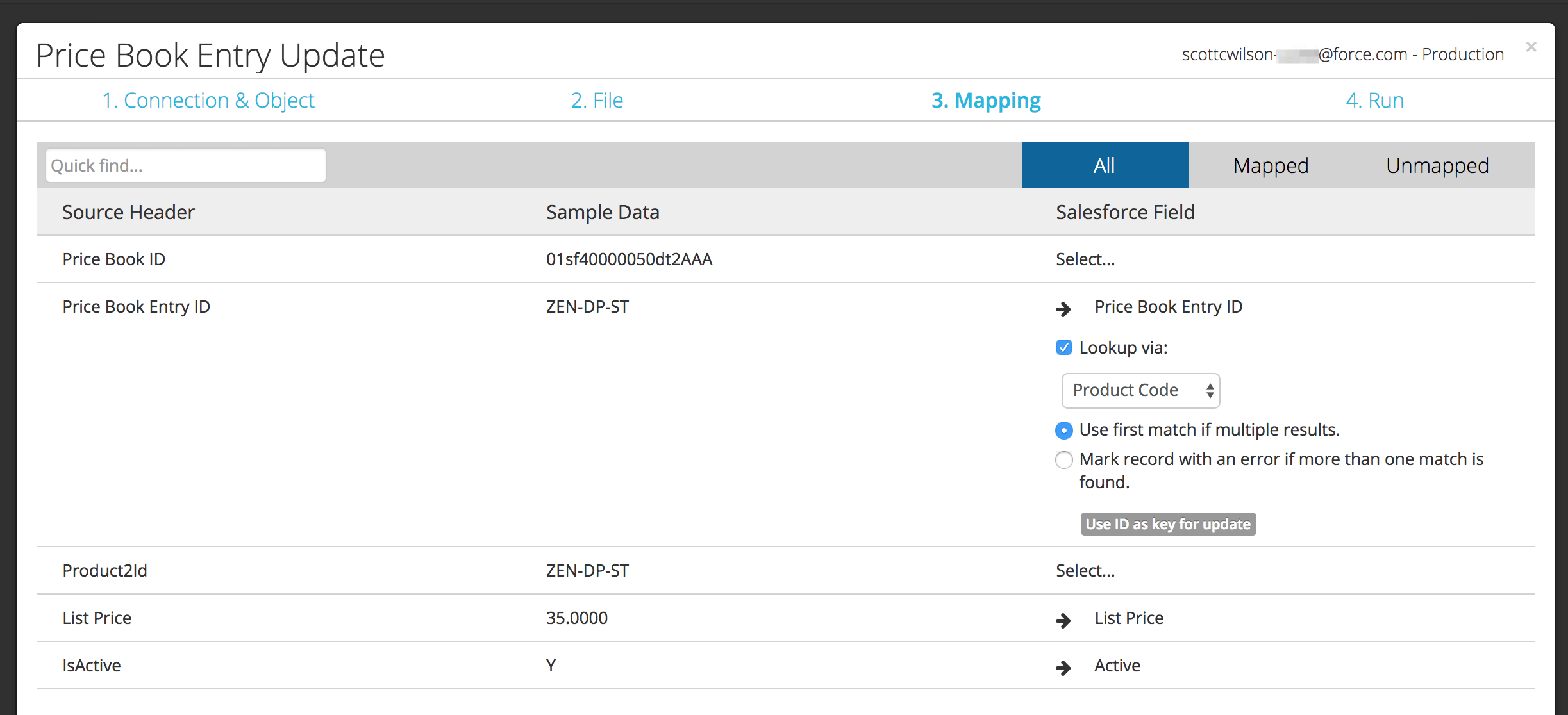 Dataloader.io Update of Zen Cart Price Book Entries with Model Number Match
