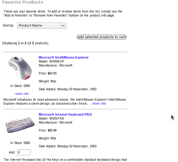 Zen Cart Favorites Page