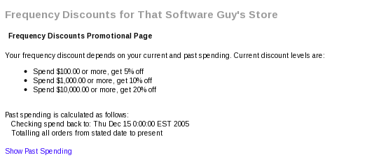 Zen Cart Frequency Discount Promotional Page