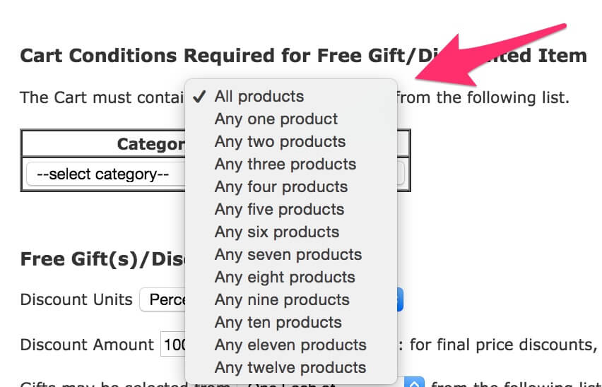 Zen Cart Discount Chooser Conditions Dropdown