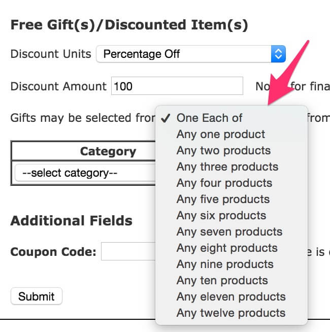 Zen Cart Discount Chooser Gifts Dropdown