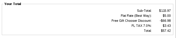 Zen Cart Payment page showing Discount Chooser discount