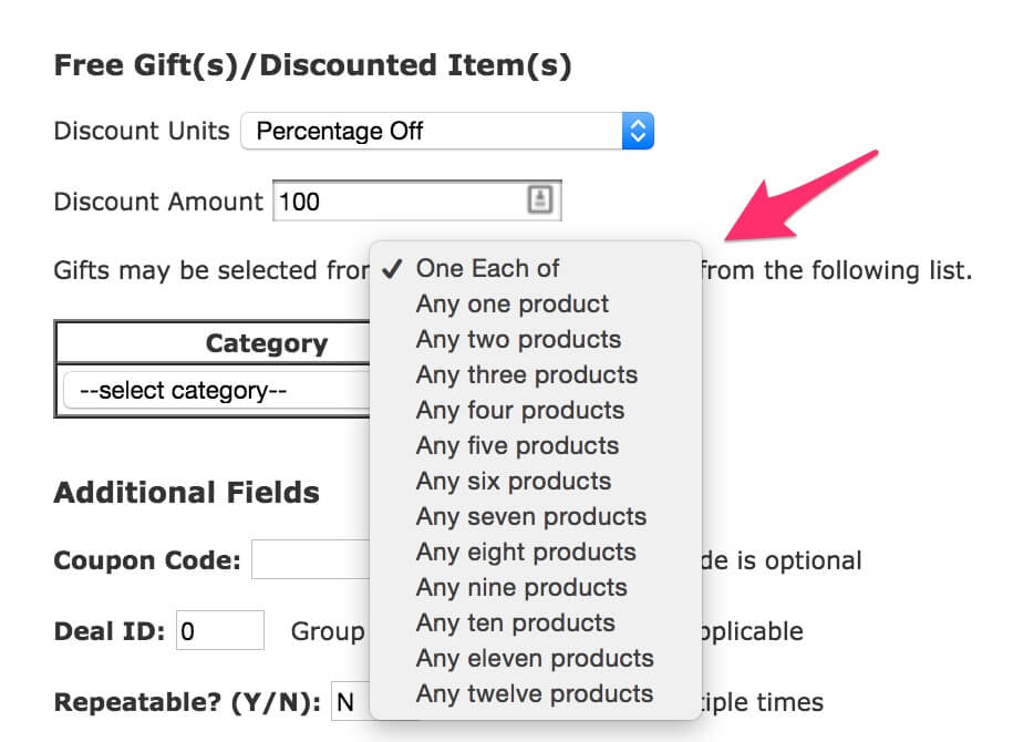 Zen Cart Discount Spender Gifts Dropdown