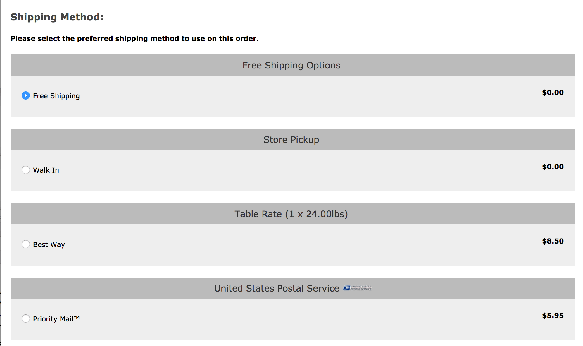 Zen Cart Shipping Options