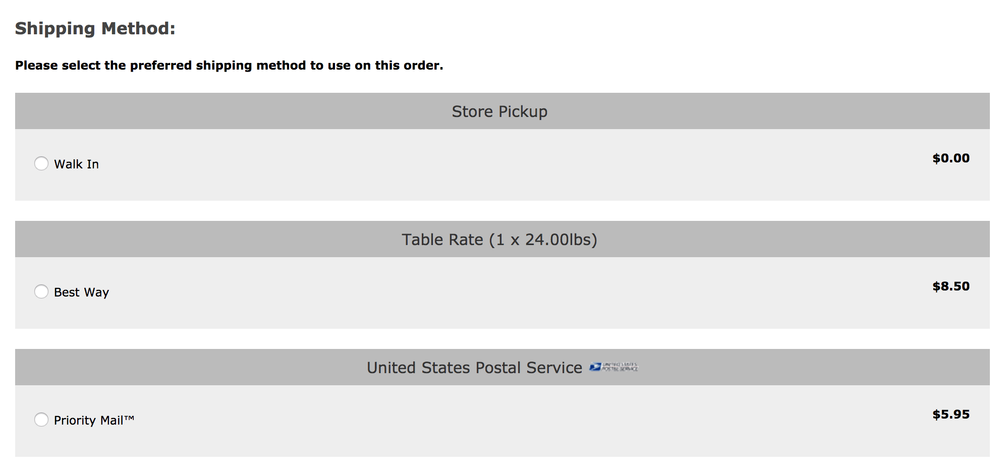 Zen Cart Shipping Options