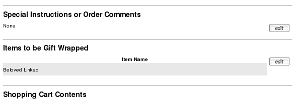 Zen Cart Confirmation page showing Gift Wrapping Details