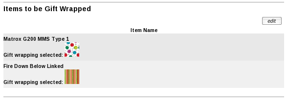 Zen Cart Confirmation page showing Gift Wrapping Details