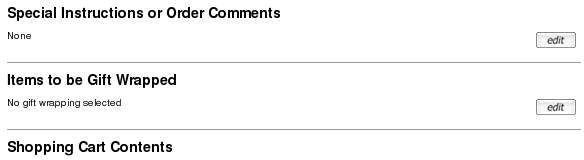 Zen Cart Confirmation page showing no gift wrapping