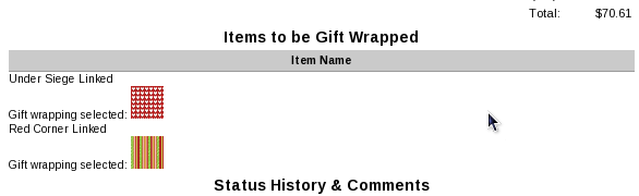 Zen Cart Account History page showing gift wrapping