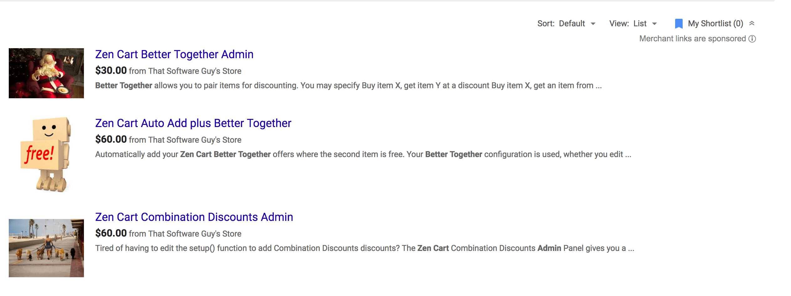 Google Shopping result for Zen Cart product