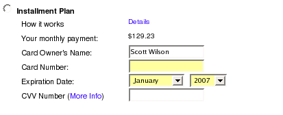 Checkout page for installment plan payment module