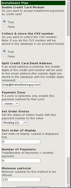 Config for installment plan payment module