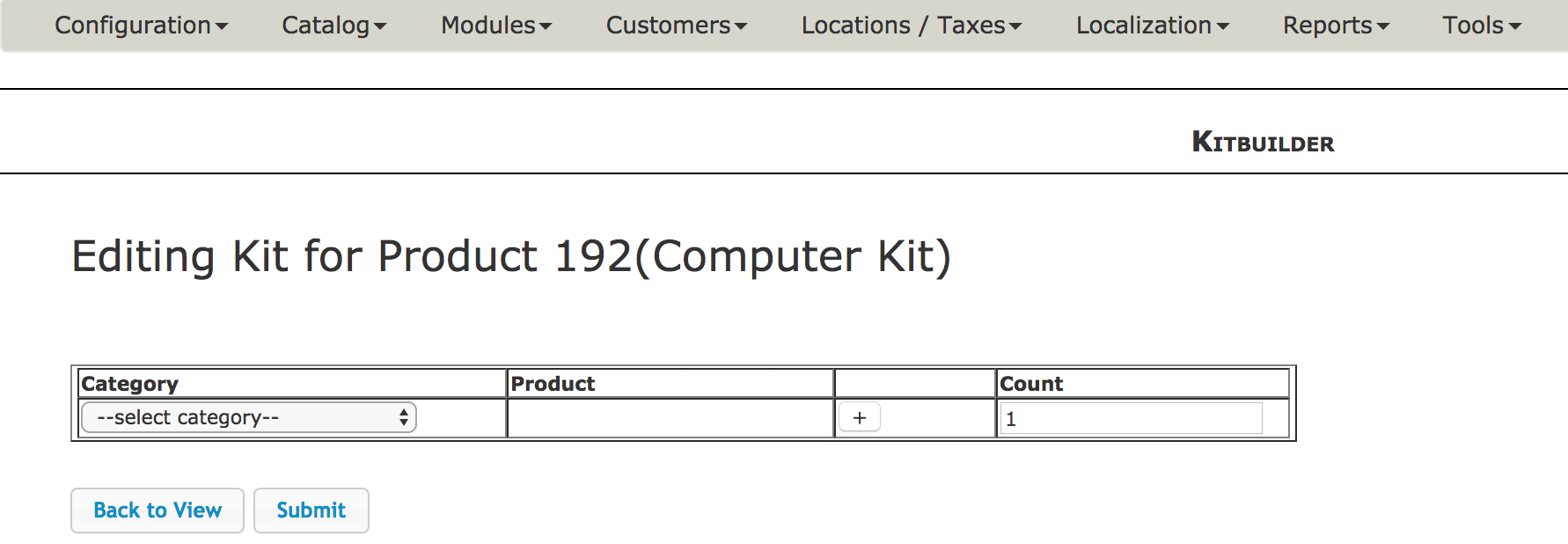 Zen Cart Kitbuilder Admin Panel