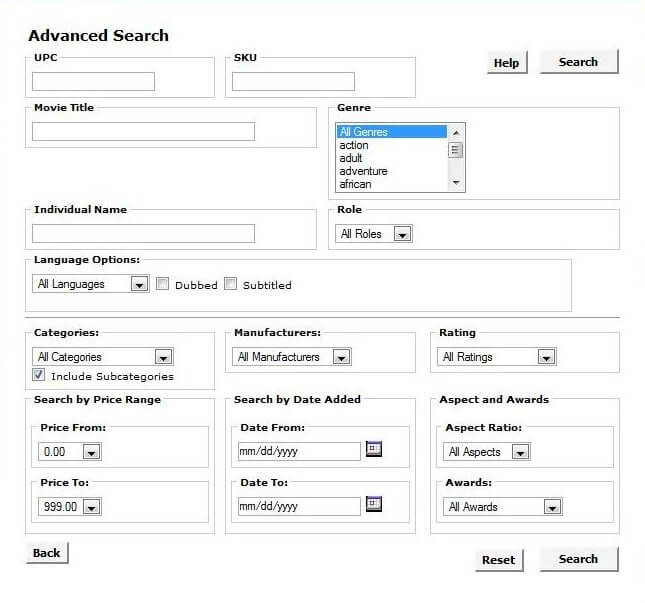 Zen Cart Search page