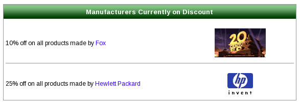 Zen Cart Manufacturer Listing Page with Manufacturer Discount
