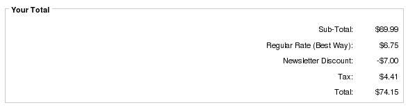 Zen Cart Payment page showing Newsletter Discount