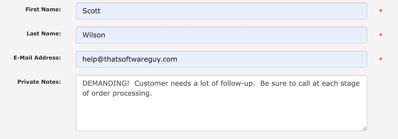 Zen Cart Notes on Customer Edit page