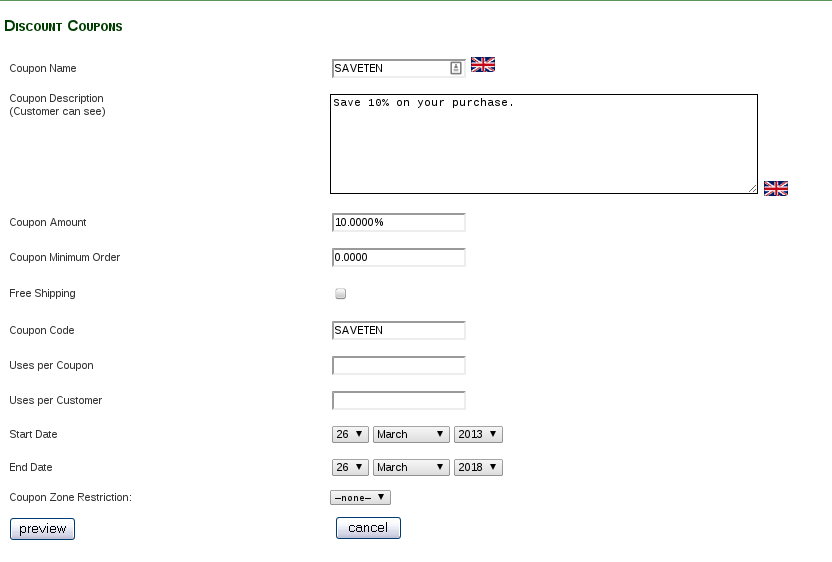 Example Zen Cart Coupon