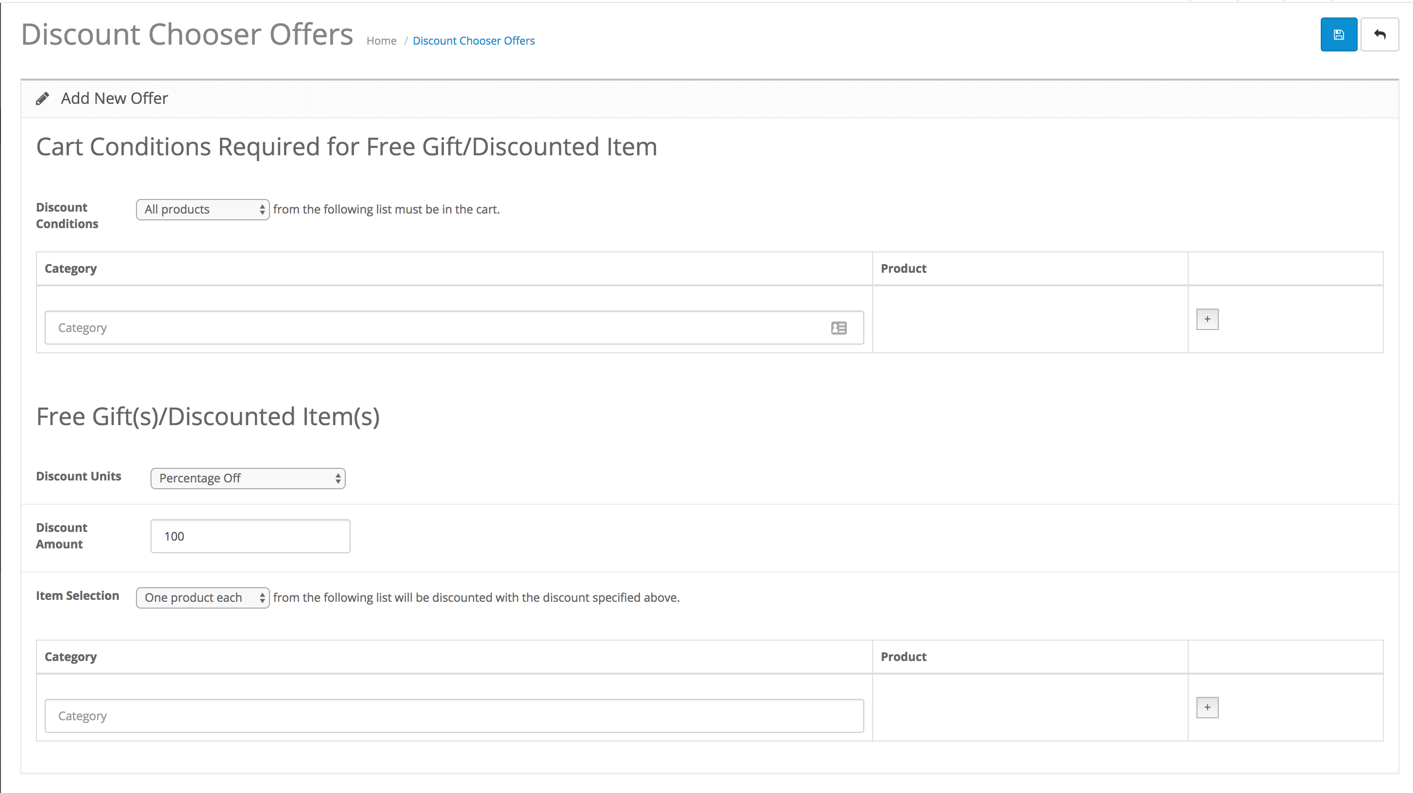 OpenCart Discount Chooser Admin Panel