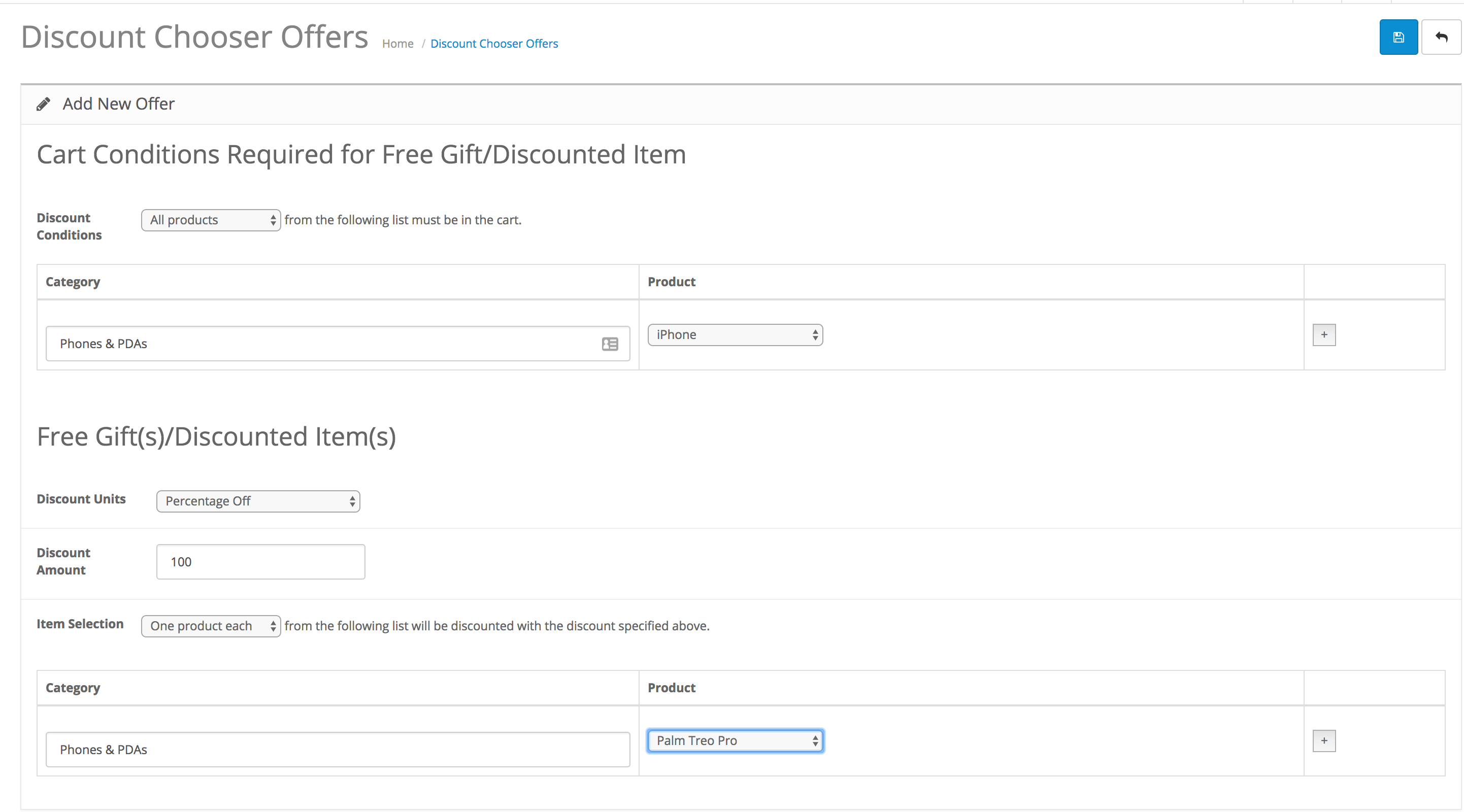 OpenCart Discount Chooser Admin Panel