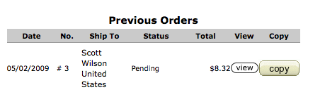 Zen Cart Order Copy button on My Account Page