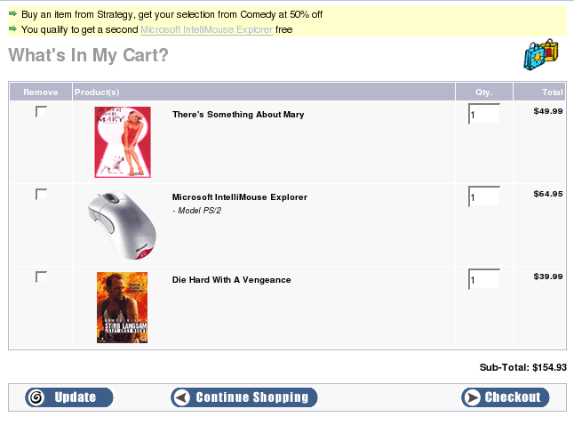 osCommerce Shopping cart page with an upsell message generated by Better Together