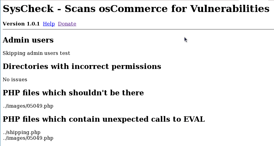 osCommerce SysCheck Results