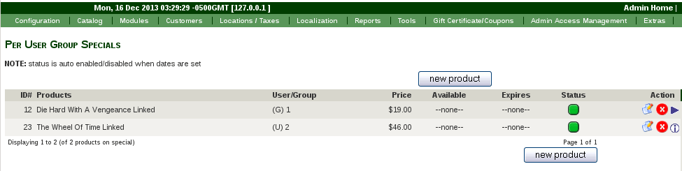 Zen Cart Per User Group Specials
