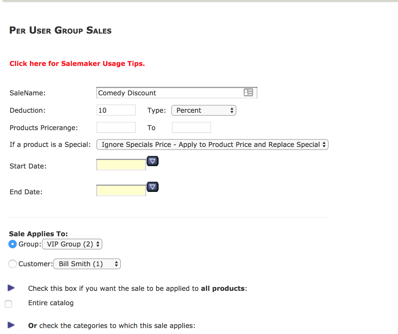 Zen Cart Per User Group Sales Editing