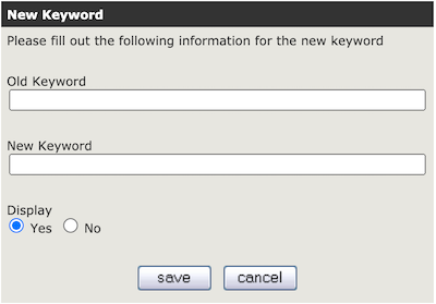 Zen Cart Search Helper Admin keyword mapping creation