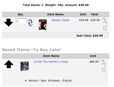 Zen Cart Shopping Cart Page with different settings