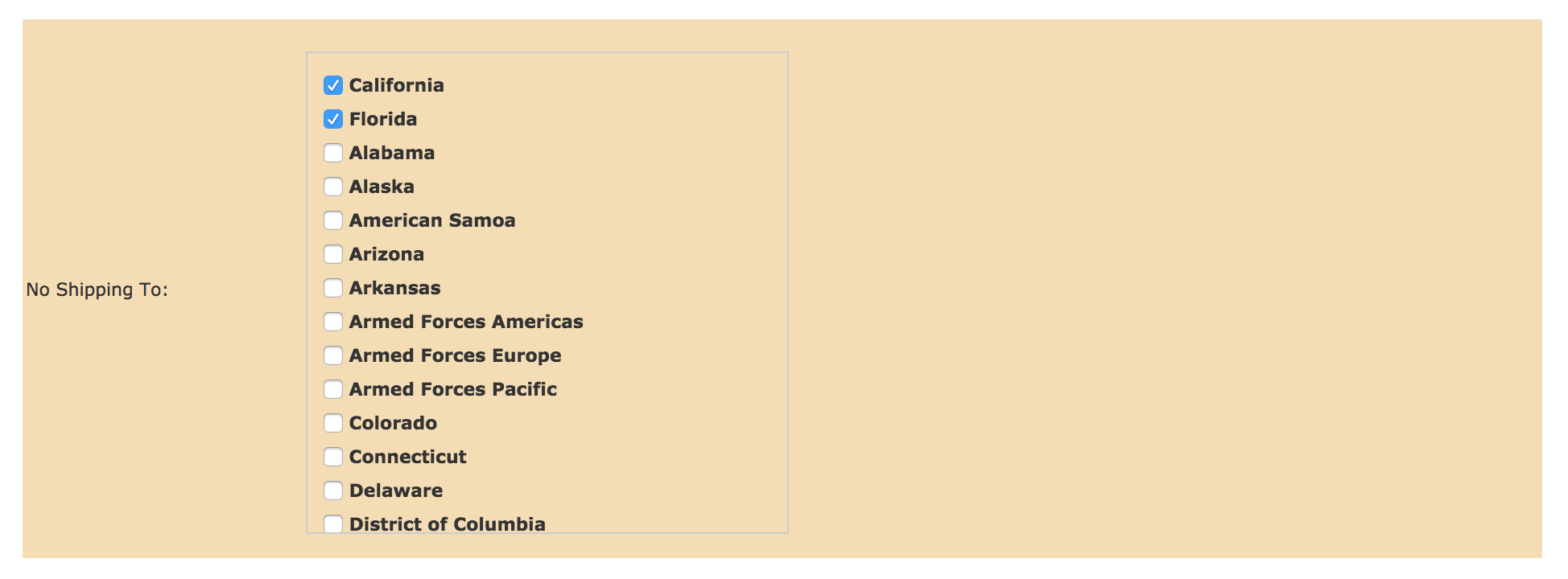 Zen Cart Restricted Shipping by State