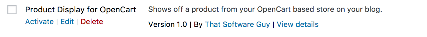 WordPress Configuration - Product Display for OpenCart