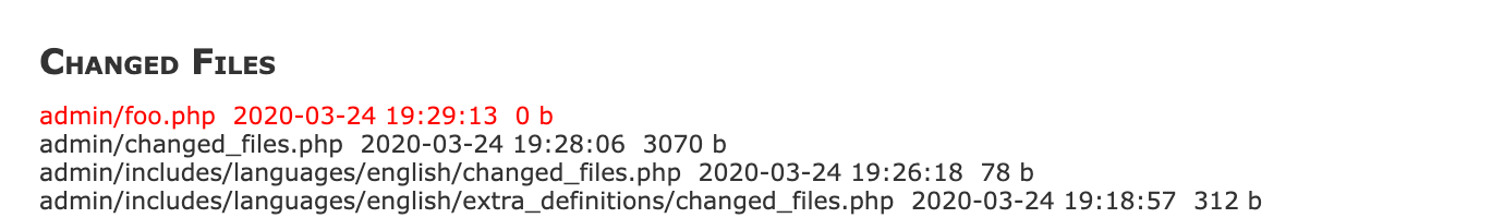 Zen Cart Changed Files showing 0 byte files 