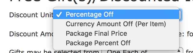 Zen Cart Discount Chooser Units Dropdown