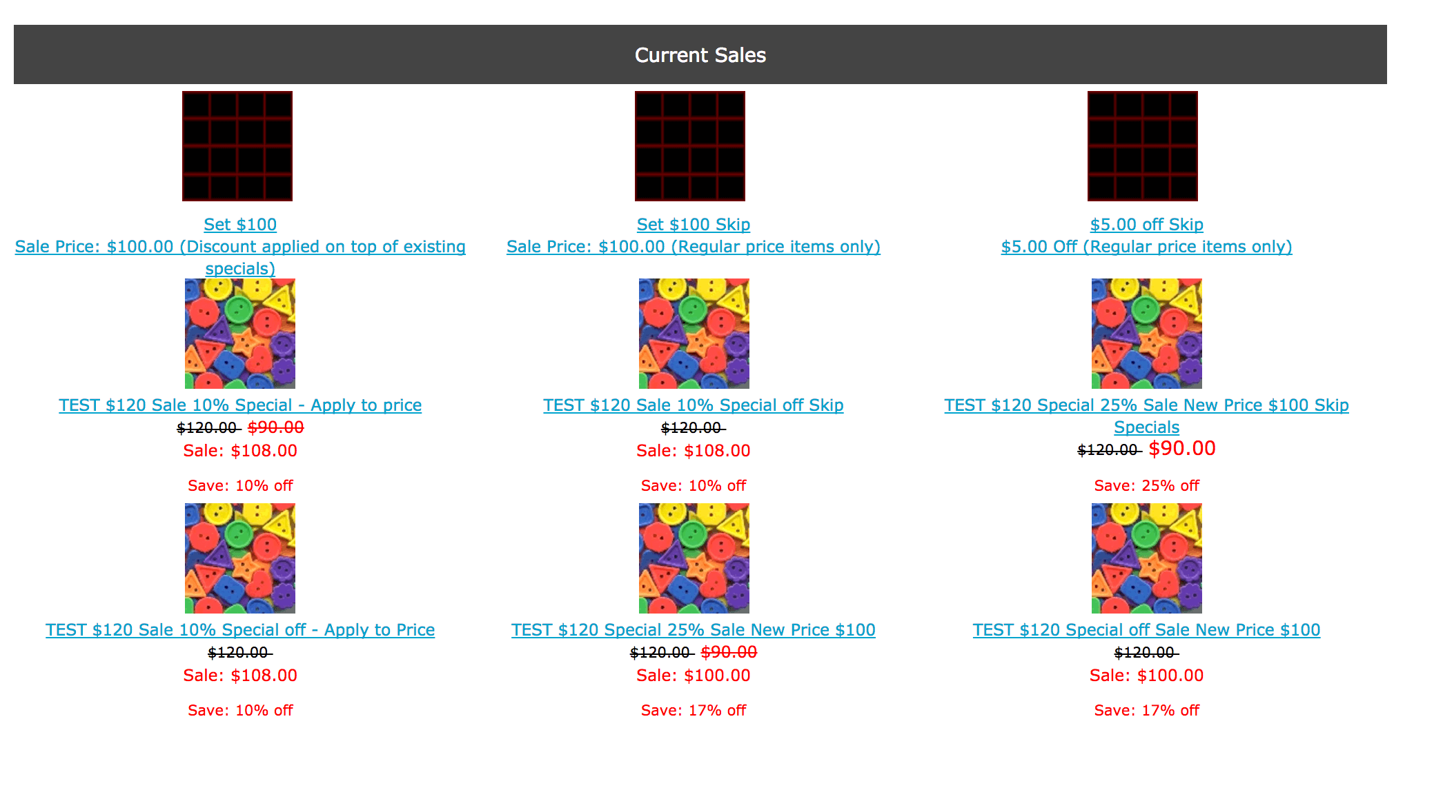 Zen Cart What's On Sale showing products and categories